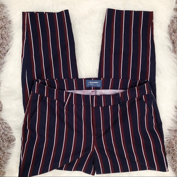 navy blue pants with red stripe